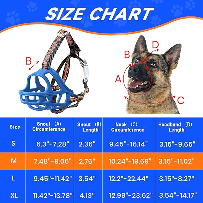 Dog Muzzle, Basket Muzzle for Small Medium Large Dogs, Anti-Biting and Chewing, Lightweight & Sturdy Cage Design,Allows Panting & Drinking, Ideal for Grooming & Training(Blue Size M)