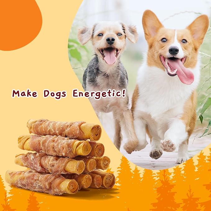 Jungle Calling Dog Treats Smoked Chicken Wrapped Rawhide Rolls, High Protein Dog Chews, Rawhide Chews for Medium and Large Dogs, 10.6 Oz