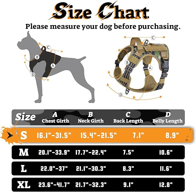 rabbitgoo Dog Harness Small Sized No Pull, Tactical Service Pet Vest with Molle and Control Handle, Adjustable and Reflective Military Harness for Easy Walking and Training, Brown camo, S