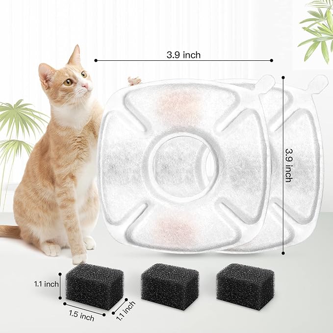 24 Pcs Cat Fountain Replacement Filters 12 Pack Cat Water Fountain Replacement Filters with 12 Pack Pre-Filter Sponges, Pet Fountain Filter Fit for 95oz/2.8L Automatic Pet Fountain Cat Water Fountain