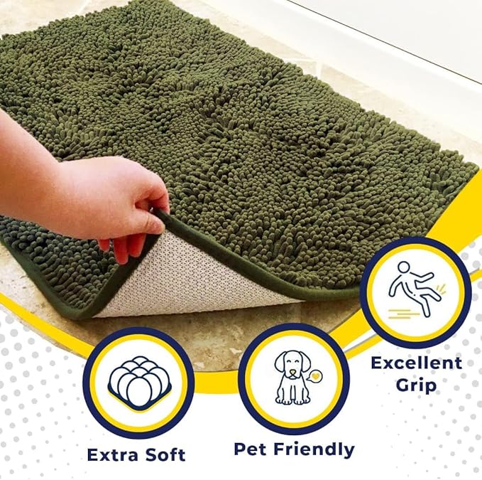 Muddy Mat® Shown on TV – Super Absorbent Door Mat Indoor, Microfiber Quick Dry Chenille Entryway Rug, Non-Slip Front Door Mat, Indoor Mats for Entryway, Machine Washable Pet Rug, Army Green 36"x60"