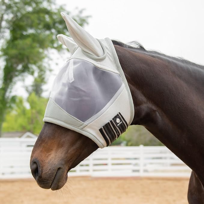 Equinavia Algard Soft Mesh Horse Fly Mask with Ear Protection and 45 UPF Rating | No Eye Irritation & UV Protection - Silver - Cob