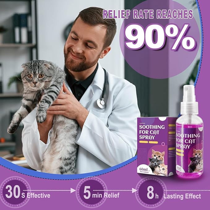 Cat Calming Spray, Cat Pheromone Calming Spray, Natural Calming Solution for Cats, Reduce Kittens Stress, Anxiety, Scratching, Protect Furniture and Floors, Suit For Home, Travel, Vet Visits, 4 PACKS