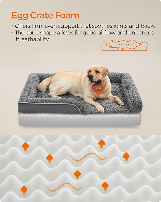Feandrea Orthopaedic Dog Bed for Large Dogs, Waterproof Dog Sofa Bed with Removable Washable Cover, 42 x 32 x 7 Inches, Slate Gray UPGW253G02