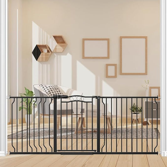 67.3-81.1" Extra Wide Baby Gate for Stairs No Drilling, 30" Tall Auto Close Press Mounted Baby Gate for Doorways, Adjustable Width Walk Through Long Gates for Kids or Pets, Black