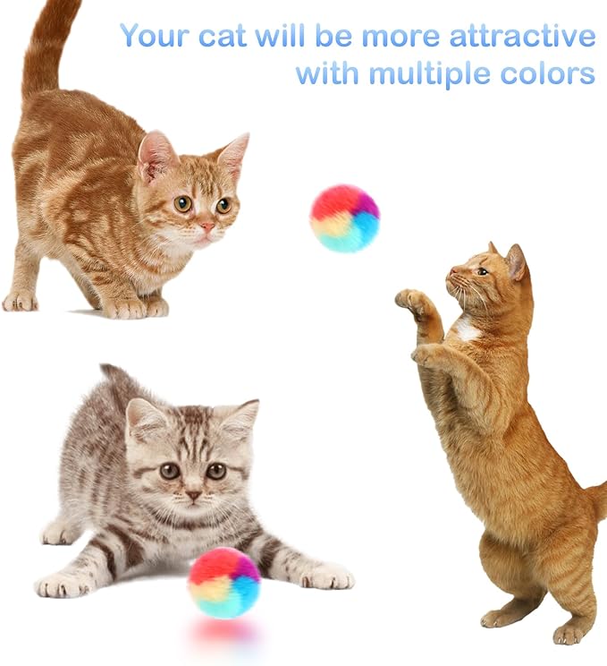 30 Pcs Soft Plush Cat Ball 1.2-inch Rainbow Cat Toy Balls Fuzzy Kitty Balls Kitten Puff Balls Colorful Cat Pom Pom Balls for Cat Kitten Pet Playing Exercising