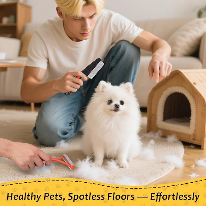 3 Pcs Pet Hair Removal Glove Set, Reusable Electrostatic Pet Hair Remover with Hair Remover Brush and Pet Comb, Upgrade Efficient Cats&Dogs Grooming Gloves for Clothes Furniture Carpet Seat