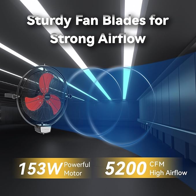 20 Inch Wall Metal Fan Pro Series Remote Control, High Velocity Wall Mount Fans for Commercial, Residential, Warehouse, Covered Patio, Shop, Garage, Barn 3 Speed 5200 CFM UL Safety Listed