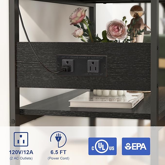 20-29 Gallon Fish Tank Stand with Power Outlets, 3-Tier Metal Aquarium Stand, Breeder Reptile Tank Stand with Shelf for Home Office, 660LBS Capacity, 29.5 x 15.8 x 30.1 inches, Black