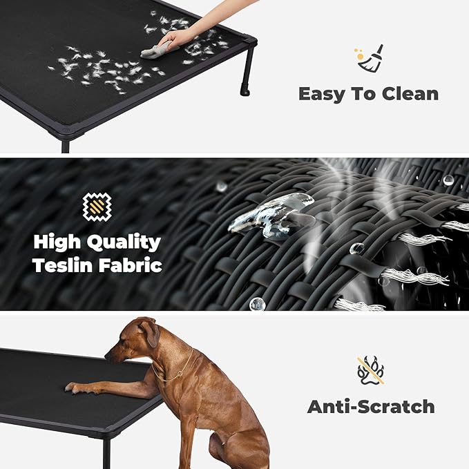 Veehoo Chewproof Elevated Dog Bed - Cooling Raised Pet Cot, Breathable Mesh, Washable & Non-Slip for Large Dogs, Indoor/Outdoor, Black Mat and Black Frame, 49x33inches (Model CWC2203A03)