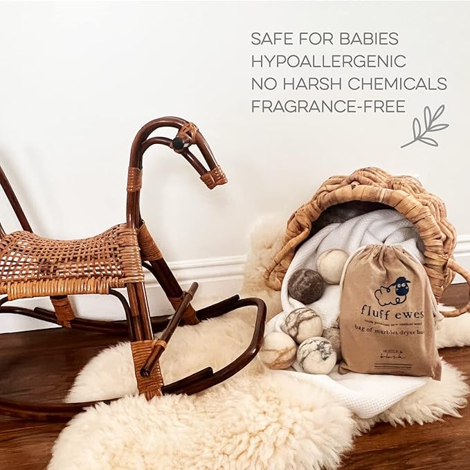 Fluff Ewes Wool Dryer Balls 3 Pack Premium New Zealand Wool Laundry Balls for Dryer, No Static Dryer Balls Laundry Reusable Cute, XL Wool Dryer Balls Cute, Baby Dryer Balls for Dryers - Marble