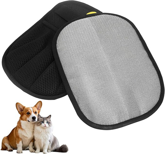 2PCS Electrostatic Pet Grooming Gloves, Reusable Hair Remover for Dog Cat Fur on Clothes Furniture Car Seat/Five Fingers/Black