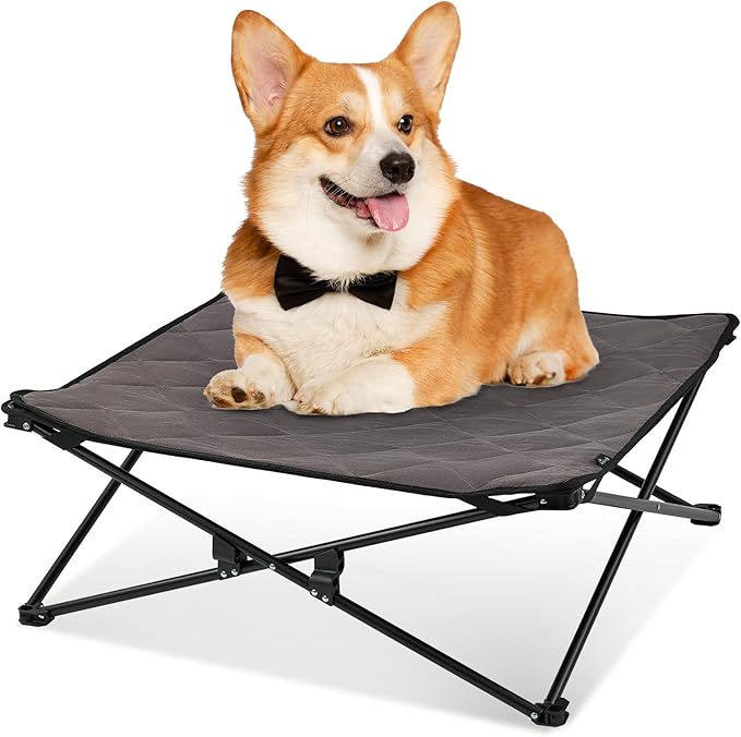 KingCamp Elevated Dog Bed for Medium Dogs, Outdoor Raised Cooling Pet Cot Bed with Washable Breathable Mesh & No-Slip Feet Perfect for Camping, Backyard, Indoor Use (Medium, Black)