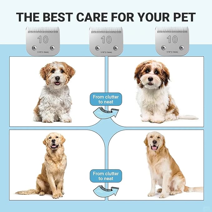 3PCS 10 Blades Dog Grooming Blades Compatible with Andis,Oster A5,Wahl km10 Dog Clippers,Size-#10, 1/16-Inch Cut Length (3pcs #10 (1.5mm))