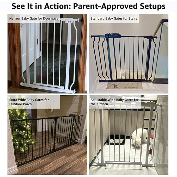 Extra Wide Baby Gate 85.8-104.5 Inch, Pressure Mounted No Drilling, for Stairs & Doorways, Metal White Indoor Safety Gate for Kids and Dogs