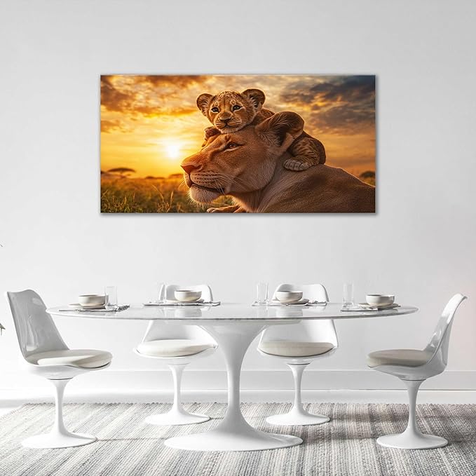 Large Lion Wall Art Lion and Lioness Canvas Living Room African Wildlife Animal Pictures Framed Prints Oversize Wall Decor Painting Artwork for Bedroom Dining Office Home 60"x30"