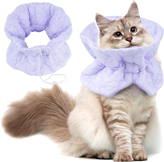Cat Recovery Collar, Soft Adjustable Cat Cone Alternative, Lightweight Waterproof Fasteners Collars for Cats Kittens Puppies, After Surgery Stop Licking and Daily Use (Purple, M(Neck7.9-13.8"))