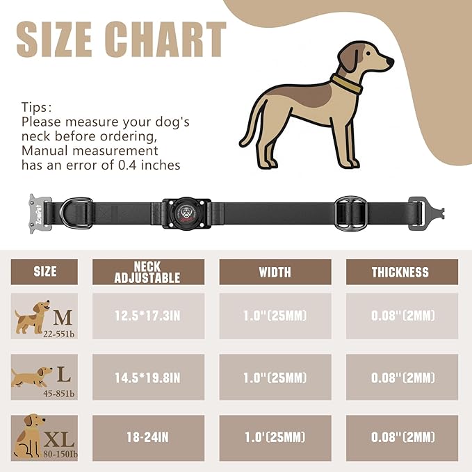 AirTag Dog Collar - Leather Dog Collar with Airtag Holder | IP68 Waterproof AirTag Holder with Metal Buckle, Comfortable GPS Dog Collars Tracker for Medium Large Dogs (Black, XL)