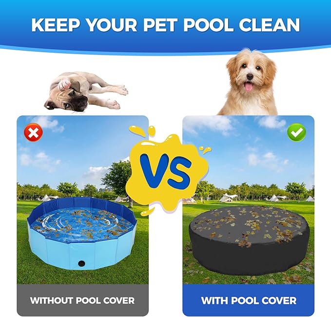 32 inch Foldable Dog Pet Bath Pool Cover, Portable Round Collapsible Pool Cover with Oxford Cloth Material and Drawstring Design for Dog Pet Pool, Waterproof and Dustproof (Black)