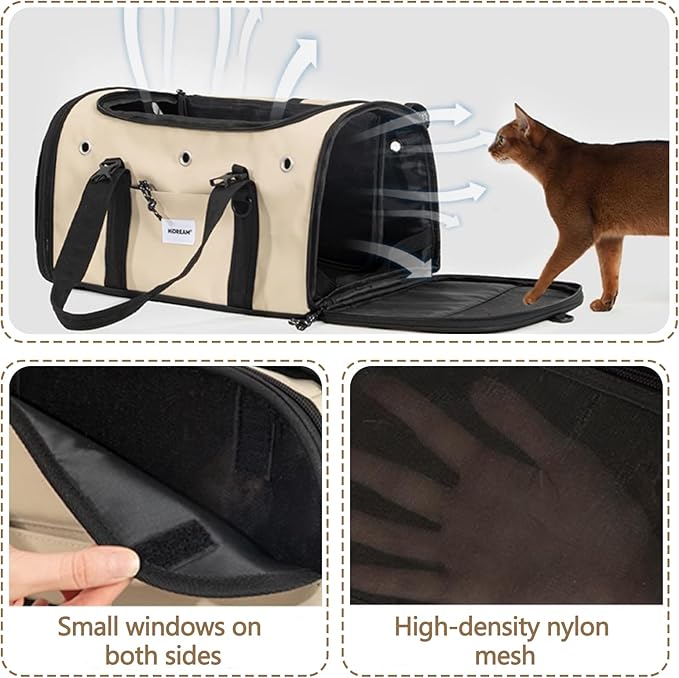 Pet Carrier Bag, Foldable Cat Bag Airline Approved, Soft-Sided Cat Travel Bag, Washable Dog Carrier Privacy Protection for Home Outdoor Travel(M, Grey)