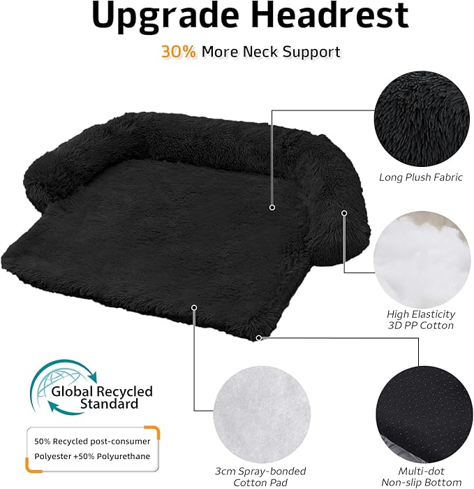 GGIB Calming Dog Bed Fluffy Plush Dog Mat for Furniture Protector with Removable Washable Cover for Large Medium Small Dogs and Cats (Extra Large (53x39.3x6), Black)