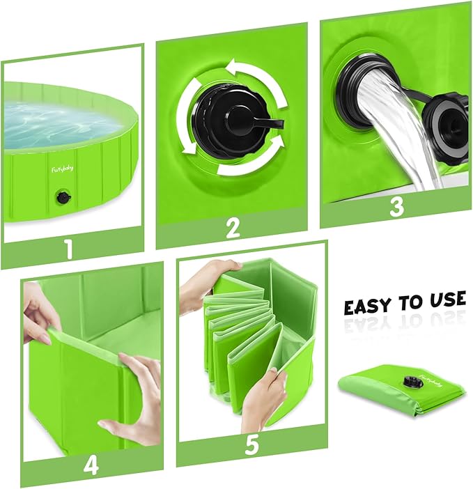 Furrybaby Dog Pool Foldable Dog Pools for Dogs Swimming Pool with Hard Plate Collapsible Pet Bath Pool Kiddie (Green 47'')