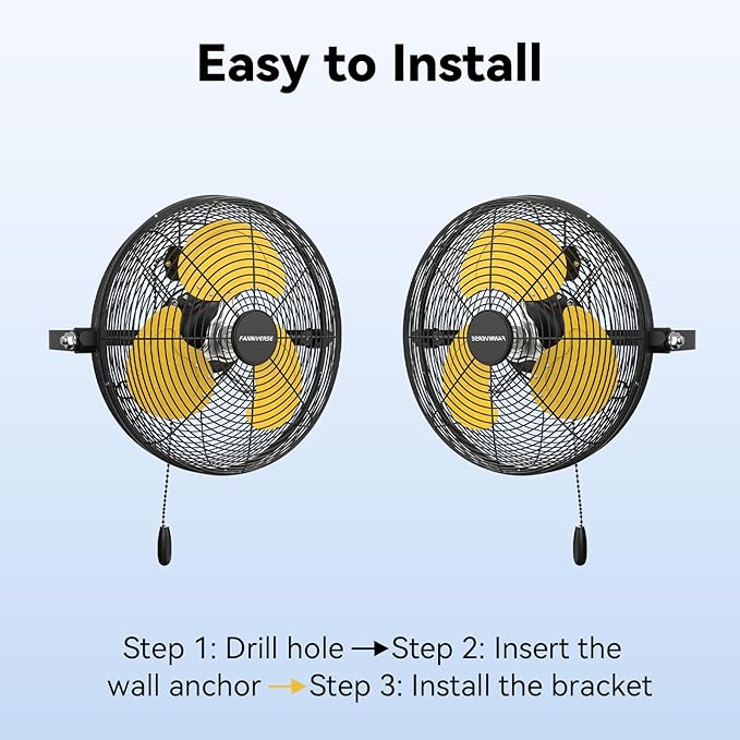 12 Inch Wall Fan Pro Series - Sealed Motor High Velocity Wall Mount Fans for Commercial, Residential, Warehouse, Covered Patio, Shop, Garage, Barn, Gazebo 3 Speed 2800 CFM UL Safety Listed