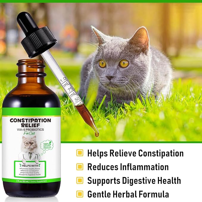 Cat Constipation Relief, Liquid Cat Laxative 60 ml, Cat Stool Softener Pet Herbal Supplements, Promotes Digestive Health, Roast Chicken Flavour, 2 fl oz