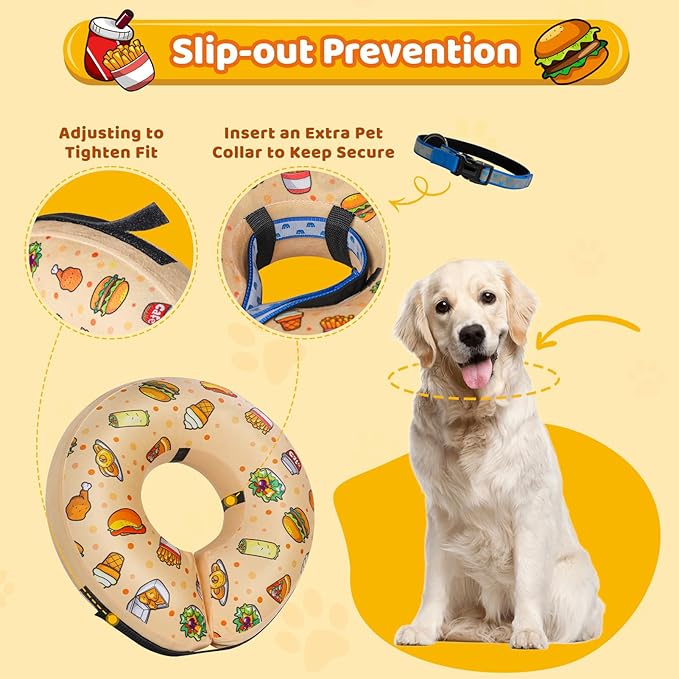 Grand Line Hamburger Inflatable Collar for Dogs and Cats, Soft Protective Recovery Cone After Surgery, Blow up Pet Collar Cone, E-Collar Alternative Does not Block Vision (Large)