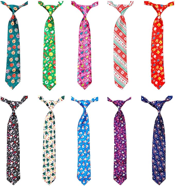 PET SHOW 10pcs Pack Christmas Big Dog Ties Neckties for Large Breed Dogs XL Adjustable Holiday Grooming Accessories Neck Ties Bowties Girl Boy Festival Costumes Photography Party Gift Favor