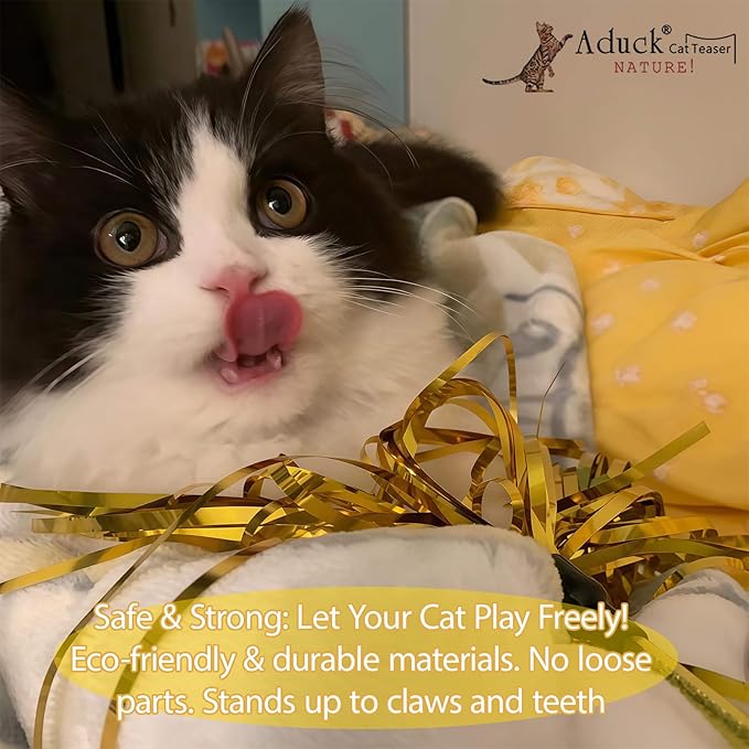 ADUCK Interactive Cat Teaser Wand Toy with Tassels - Durable Cat Chaser for Indoor Kitten Exercise, Boredom Relief & Training Play - Assorted Color, 1 Pack