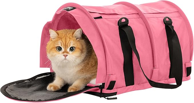 SturdiBag Pro 2.0 Pet Travel Carrier with Flexible Height for Cats and Dogs | Soft Sided Pet Carrier Bag with Safety Clips and Seatbelt Straps for Airplane or Car Travel | Large, Soft Pink