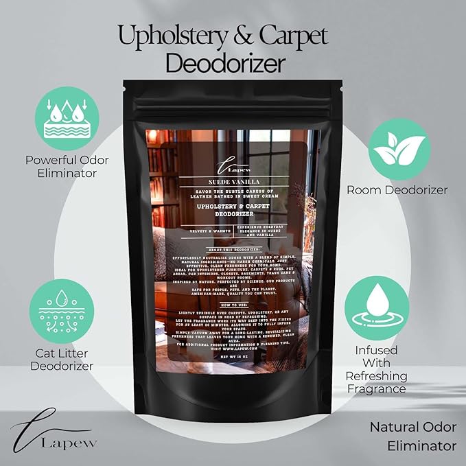 Suede Vanilla Carpet Freshener Powder: Powerful Odor Eliminator for Home, Upholstery Deodorizer, Carpet Deodorizer, Pet Urine, Cat Litter Box - Suede Vanilla Fragrance