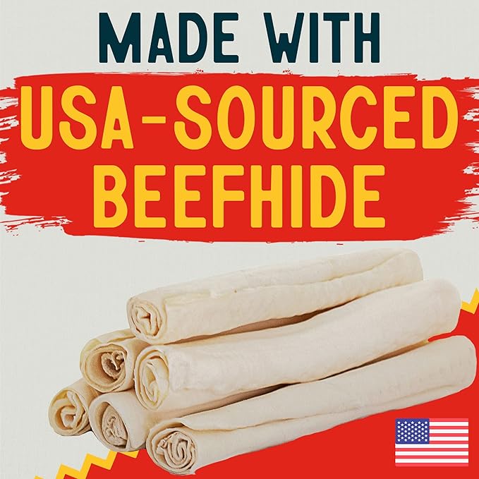 Canine Chews 10-11" Rawhide Bones for Large Dogs, Durable USA Beefhide Dog Rawhide Chews, Retriever Rolls 20 Pack (5 lbs)