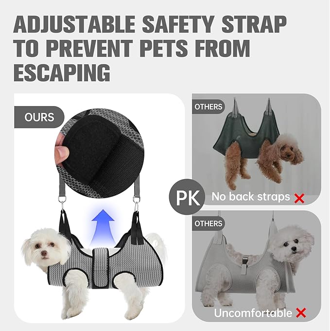 PAWCHIE Dog Grooming Hammock Harness for Dogs & Cats with Pet Nail Clipper Trimmer- Breathable Cat Hanger Sling for Trimming Clipping Nails-Dog Hammock Restraint Bag for Small Medium Large Dog, Grey S