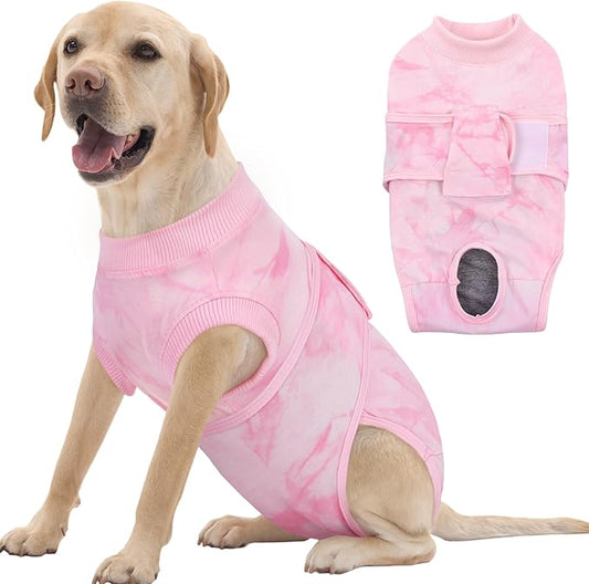 FUAMEY Recovery Suit for Dogs After Surgery,Soft Breathable Dog Bodysuit E-Collar & Cone Alternative Surgical Suit,Male Female Dog Neuter Spay Suits Anti Licking Wounds Onesie Pink Tie Dye XXL