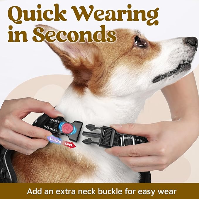 rabbitgoo Dog Harness Small Sized, No Pull Dog Vest with 3 Buckles, Adjustable Soft Padded Pet Harness with Easy Control Handle and Reflective Strips, Black, S
