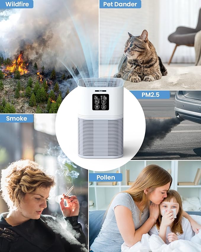 VEWIOR Air Purifiers for Home, Air Purifiers for Large Room up to 1200 Sq.ft, H13 True Air Filter with Fragrance Sponge 6 Timers Quiet Air Cleaner for Pet Dander Wildfire
