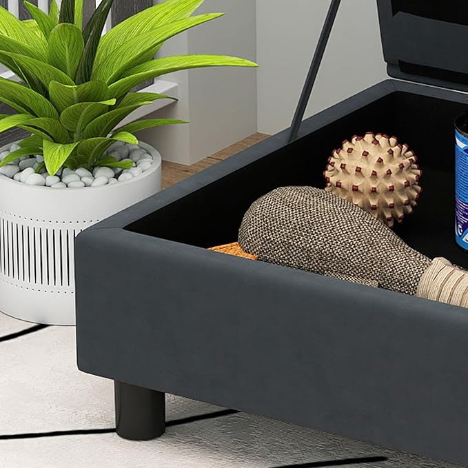PawHut Luxury Fancy Dog Couch with Hidden Storage, Small Dog Sofa Bed with 2" Soft Foam, Modern Pet Furniture for Puppies & Little Breeds, Dark Gray
