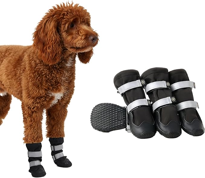 Spark Paws Dog Shoes, Waterproof Dog Boots for Medium to Large Dogs, Non Slip, Breathable Dog Booties and Paw Protectors - 4PCS Doggie Hiking Boots with Reflective Straps - Black, Size 3