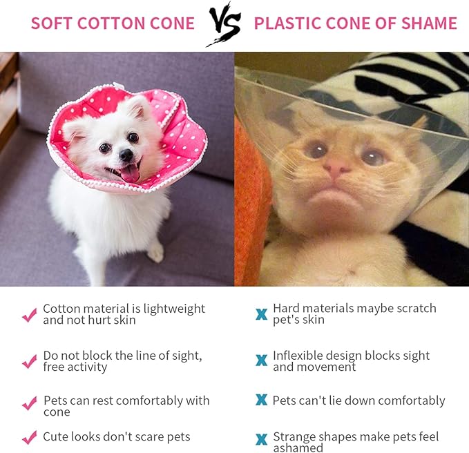 Adjustable Dog Cat Cone,Soft Recovery Cat Cone Collar,Dog Protective Collar for Cats and Puppy Surgery,Pink,Small