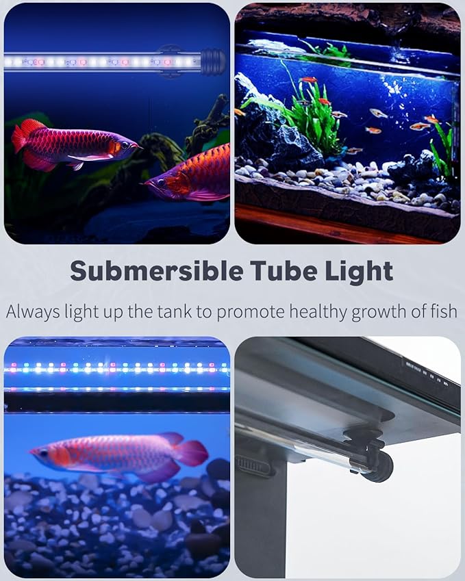 Pawfly 3 W Aquarium LED Light 7.5 Inch Underwater Fish Tank Light with Full Spectrum IP68 Waterproof White Blue Red Lights with Daytime & Night Mode Timer Auto On/Off and Adjustable Brightness