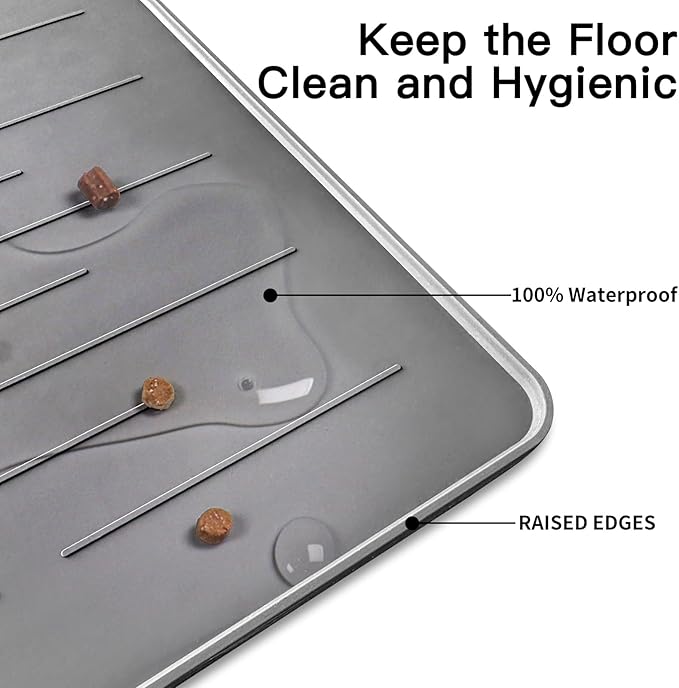 39.4"x29.5" Large Pet Food Mat, Silicone Dog Mats for Food and Water, Nonslip Pet Feeding Mats for Floors,Dog Cat Bowl Mat with Raised Edges, Beige