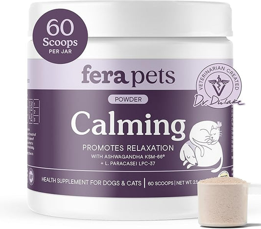 Fera Pets Calming Supplement for Dogs & Cats with Probiotics, L-Theanine, and Ashwagandha - Supports Anxiety Relief - Promotes Relaxation - 60 Scoops