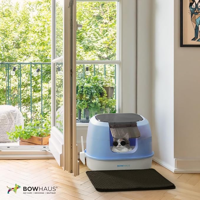 Detachable Cat Litter Box with Lid, 3-in-1 Cat Toilet of Cats, Large Space Anti-Leakage Cat Litter Box with Scoop, Cat Mat & Odor Fitter, Blue