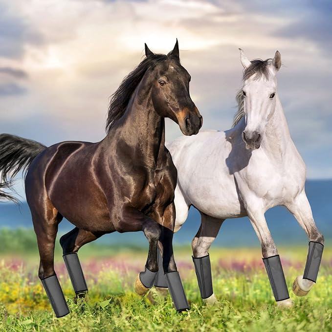 Jexine 12 Fly Boots for Horse Set of 12 Loose Breathable Mesh Horse Fly Sheets Protective Horse Leg Wraps Leggings for Preventing Flies and Mosquitoes Bites (Gray)