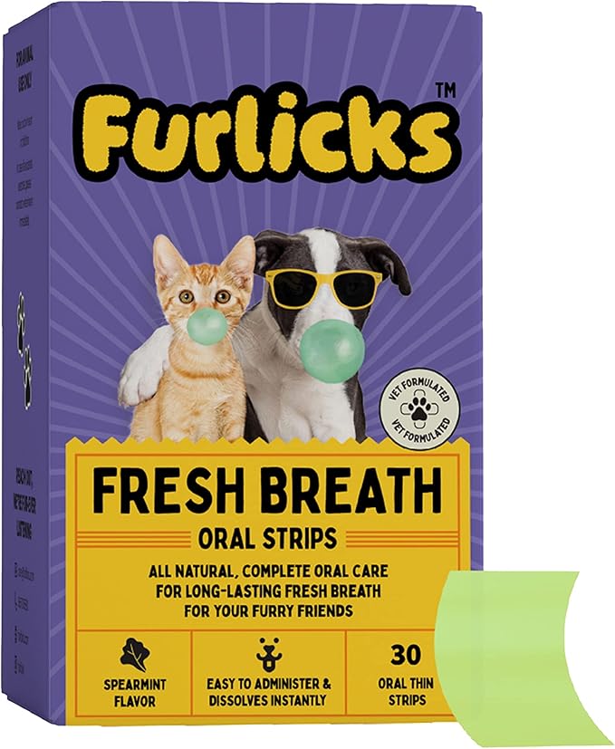 Fresh Breath Oral Strips for Dogs & Cats | Natural Spearmint & Thymol for Easy and Convenient, All-Natural Oral Care (30 Oral Dissolving Strips)