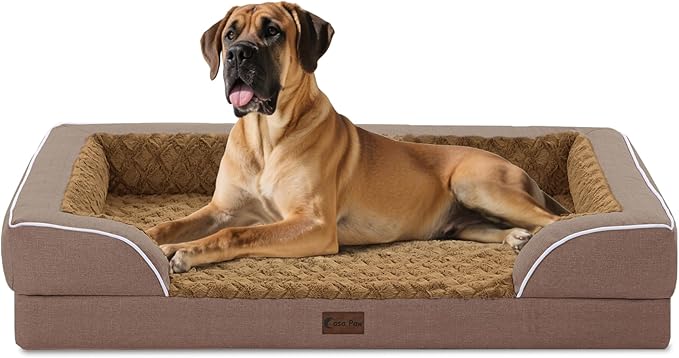 Orthopedic XXL Dog Bed for Extra Large Dogs, Waterproof Memory Foam Dogs Beds with Sides, Egg-Crate Foam and Non-Slip Bottom Big Dog Couch Bed with Washable Removable Cover(XX-Large,Brown)