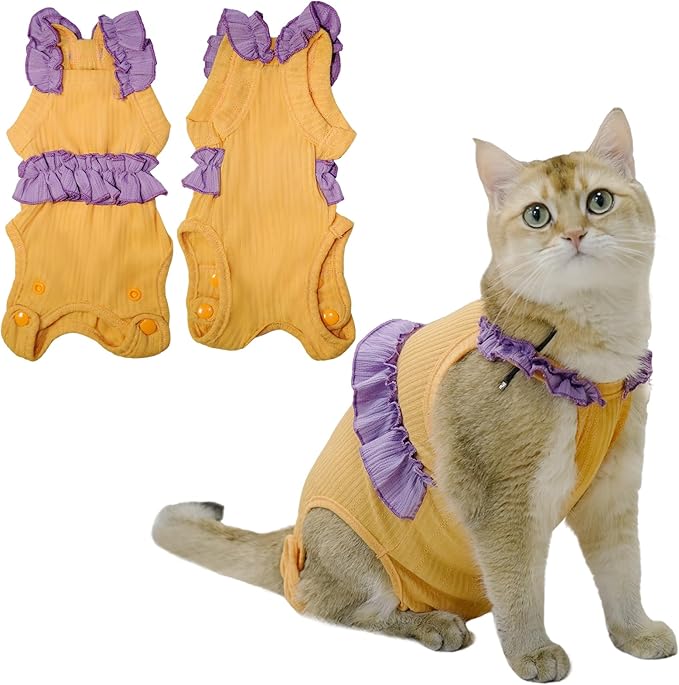 Cat Recovery Suit,Kitten Onesie After Surgery,E-Collar Alternative for Abdominal Wound and Skin Diseases,Soft Breathable Bodysuit After Spay（Orange-l）