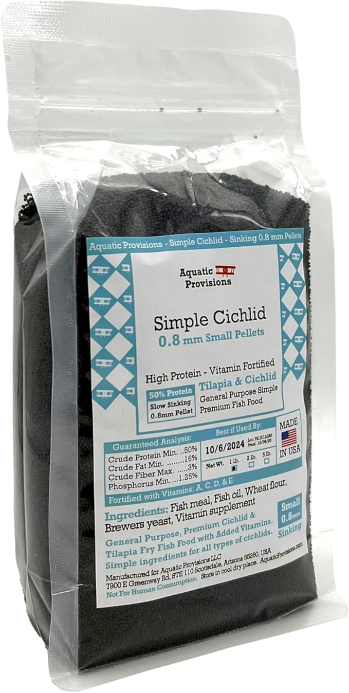 Simple Cichlid 0.8mm Sinking, 1 lb. Small Pellets Fish Food